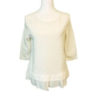 Sanctuary Shirt Top Woman’s Size XS Cream Color Textured Mixed Media Hem